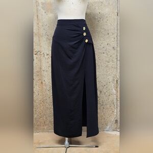 Zara Black Maxi Skirt with Gold Buttons
